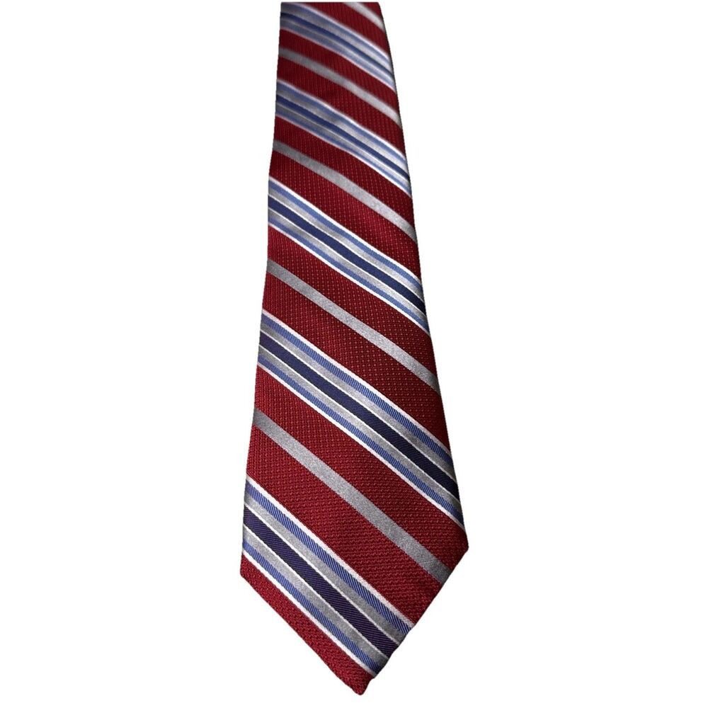 Daniel Cremieux Striped 100% Silk Necktie Made in Italy Red Gray Navy 3.35 x 58